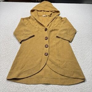Sleeping On Snow Sweater Womens Medium Yellow Hooded Wool Blend Boho Cardigan